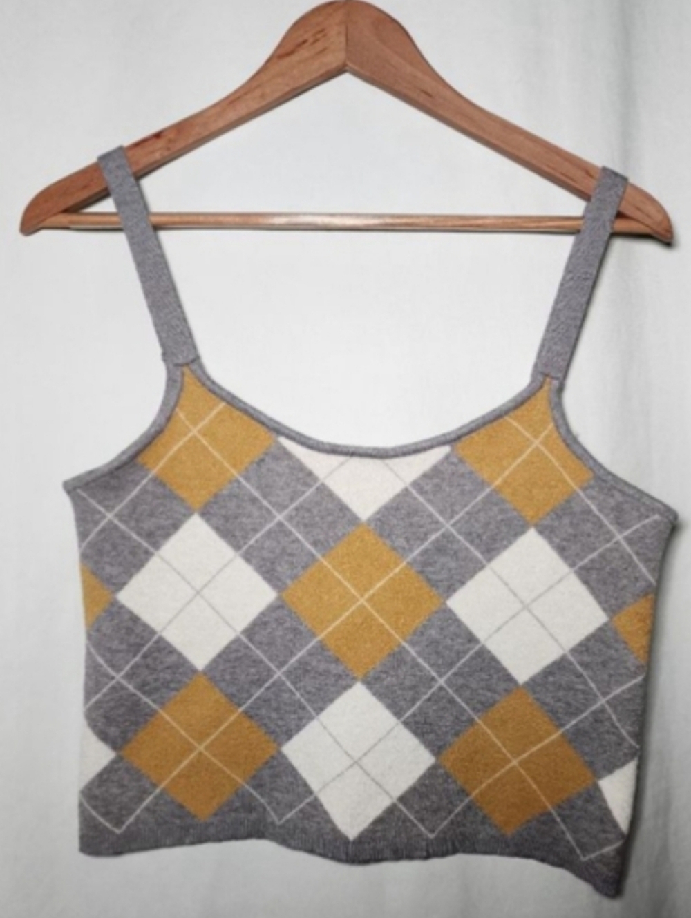 Women's Willow & Wind Argyle Crop Top XL Gray Yellow